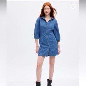 GAP Demin 3/4 Puff Sleeve Button Down Mini Dress